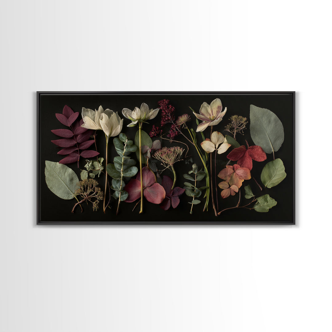 Autumn Leaves Specimen Collection Framed Canvas Print, Botanical Art, Fine Art Print, Living Room Decor, Watercolor Art, BOT-2x1-16
