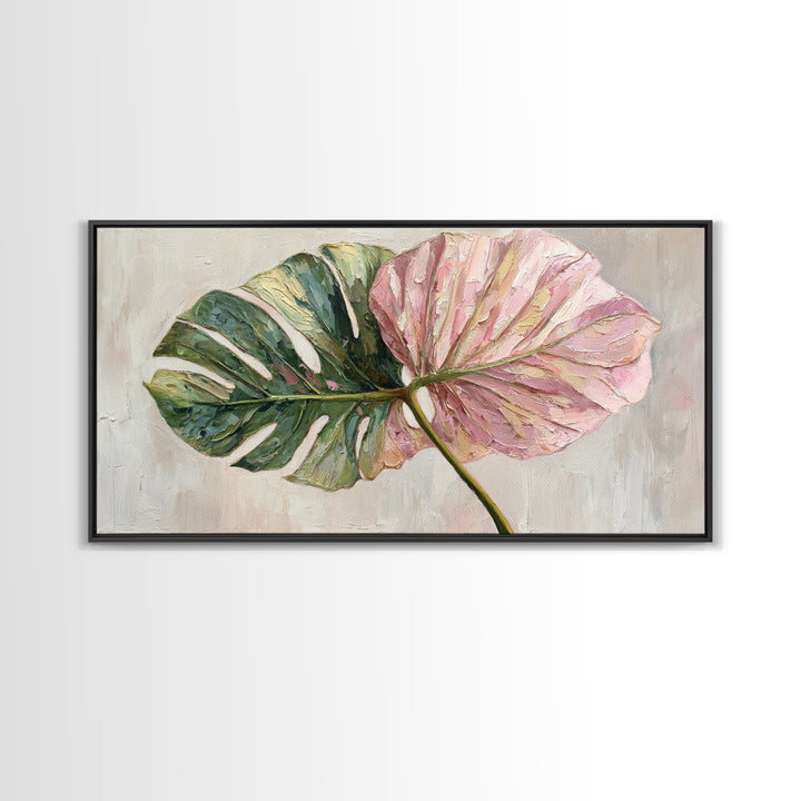 Oversized Monstera Leaf Canvas Print, Botanical Art, Textured Painting, Living Room Decor, Fine Art, Botanic, Wall Art Prints, BOT-2x1-22