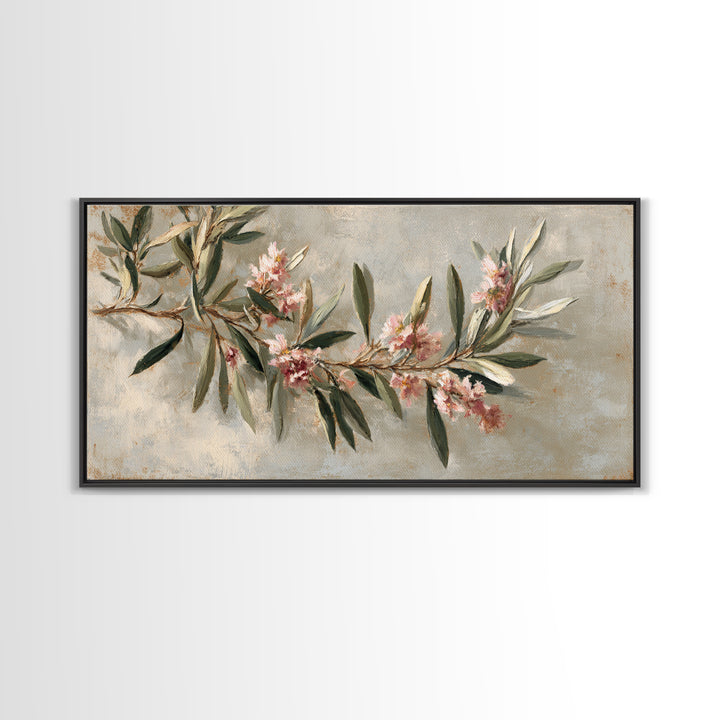 Single Olive Branch Framed Canvas Print, Botanical Art, Digital Wall Art, Living Room Decor, Oil Painting, Botanic, BOT-2x1-3