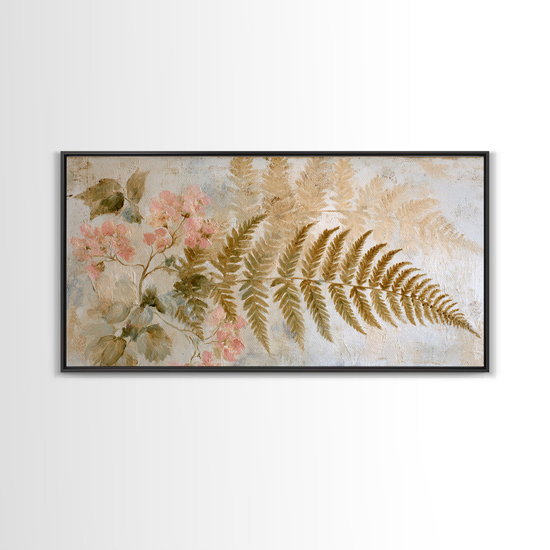 Fern Shadow Pattern on Plaster Surface Framed Canvas Print, Botanical Art, Living Room Decor, Oil Painting, Botanic, BOT-2x1-43