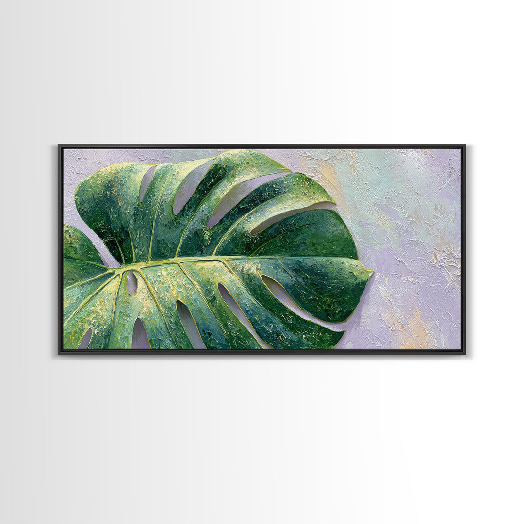 Oversized Monstera Leaf Framed Canvas Print, Botanical Art, Poster, Living Room Decor, Fine Art, Botanic, Art Nouveau, BOT-2x1-46
