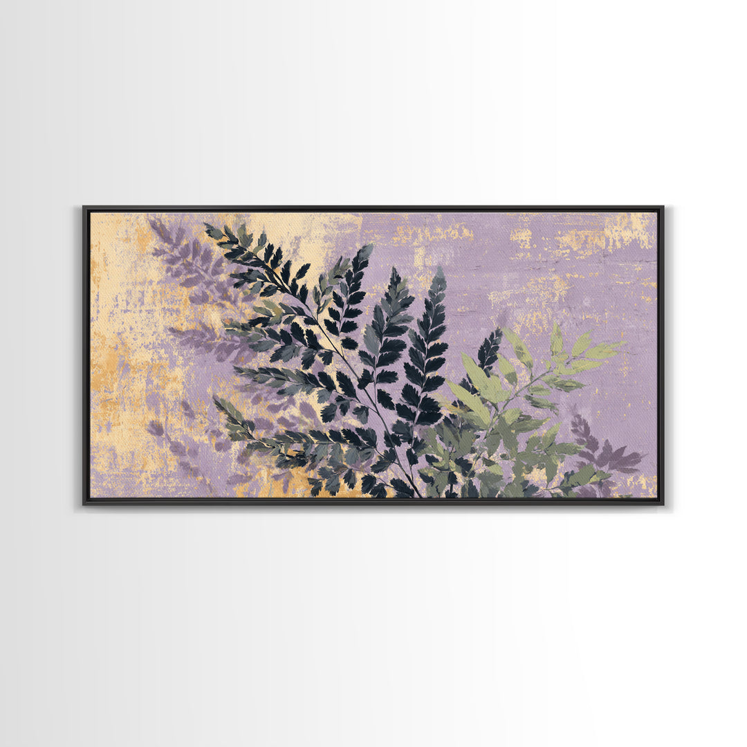 Fern Shadow Pattern on Plaster Surface Framed Canvas Print, Botanical Art, Gallery Decor, Living Room Decor, Fine Art, Botanic, BOT-2x1-67