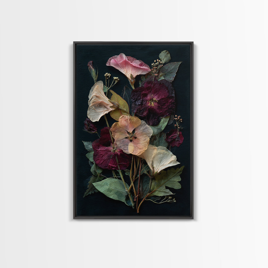 Pressed Flower Collage Framed Canvas Print, Botanical Art, Living Room Wall Art, Living Room Decor, Fine Art, Botanic, BOT-2x3-36