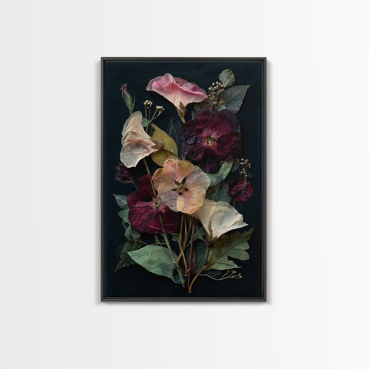 Pressed Flower Collage Framed Canvas Print, Botanical Art, Living Room Wall Art, Living Room Decor, Fine Art, Botanic, BOT-2x3-36