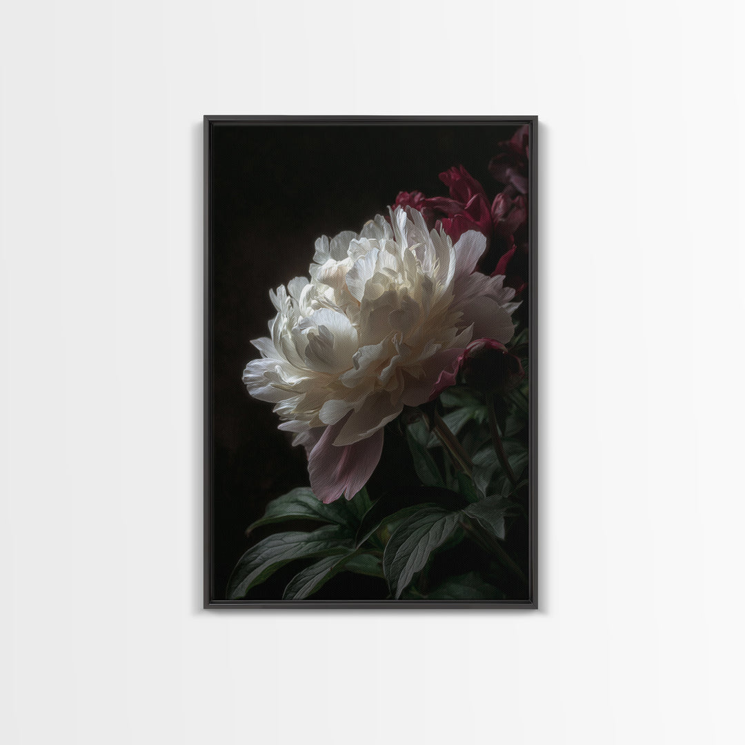 Peony Bloom with Layered Romantic Petals Framed Canvas Print, Botanical Art, Home Decor, Living Room Decor, Fine Art, Botanic, BOT-2x3-42