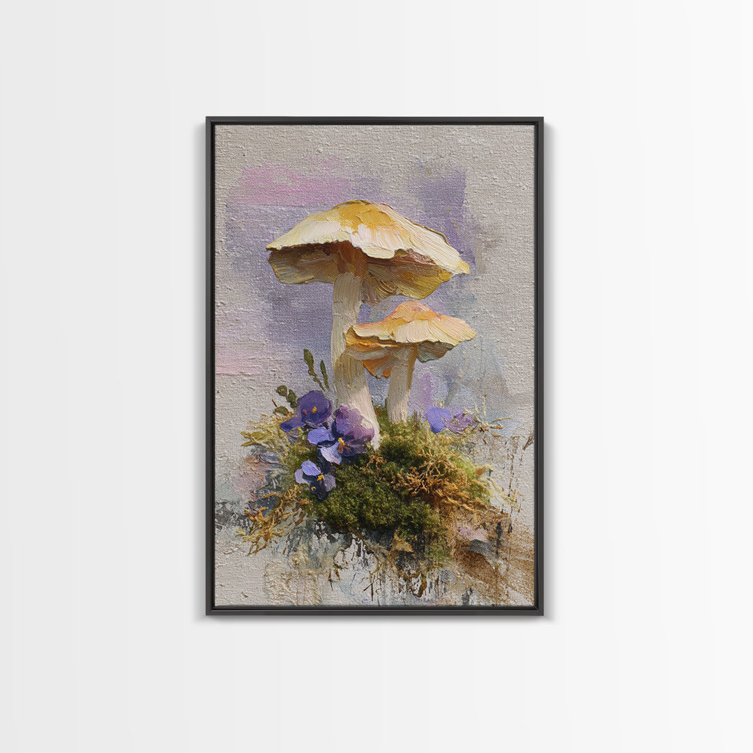 Mushrooms and Moss Botanical Field Study Canvas Print, Botanical Art, Bedroom Decor, Living Room Decor, Oil Painting, Botanic, BOT-2x3-65