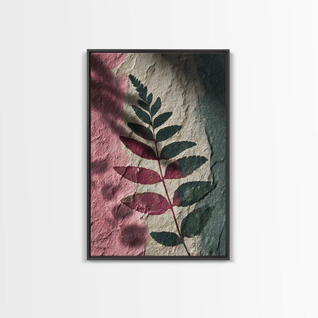Fern Shadow Pattern on Plaster Surface Canvas Print, Botanical Art, Fine Art Print, Living Room Decor, Watercolor Art, Botanic, BOT-2x3-7