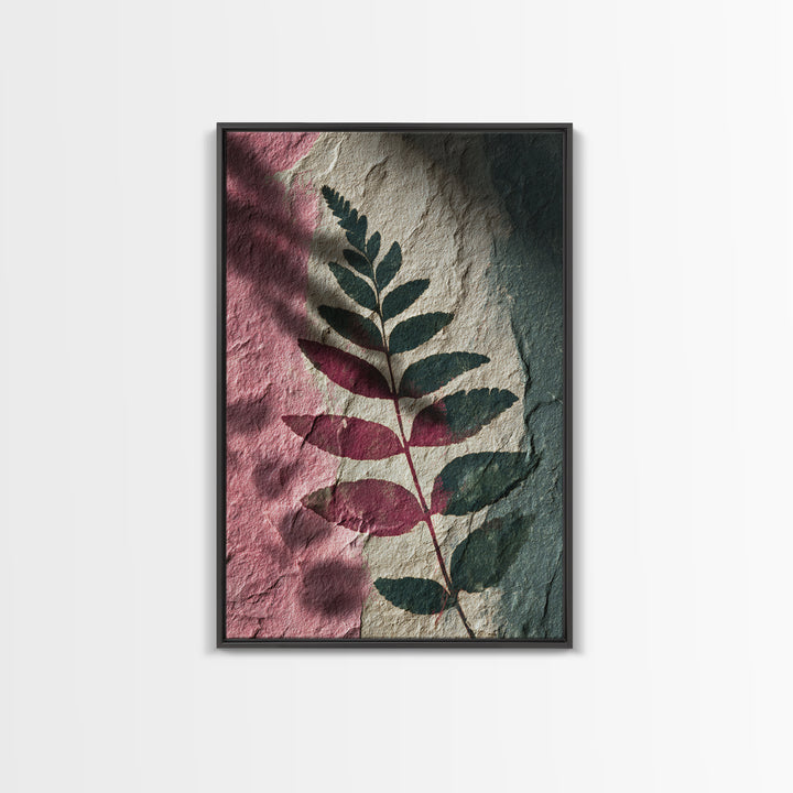 Fern Shadow Pattern on Plaster Surface Canvas Print, Botanical Art, Fine Art Print, Living Room Decor, Watercolor Art, Botanic, BOT-2x3-7
