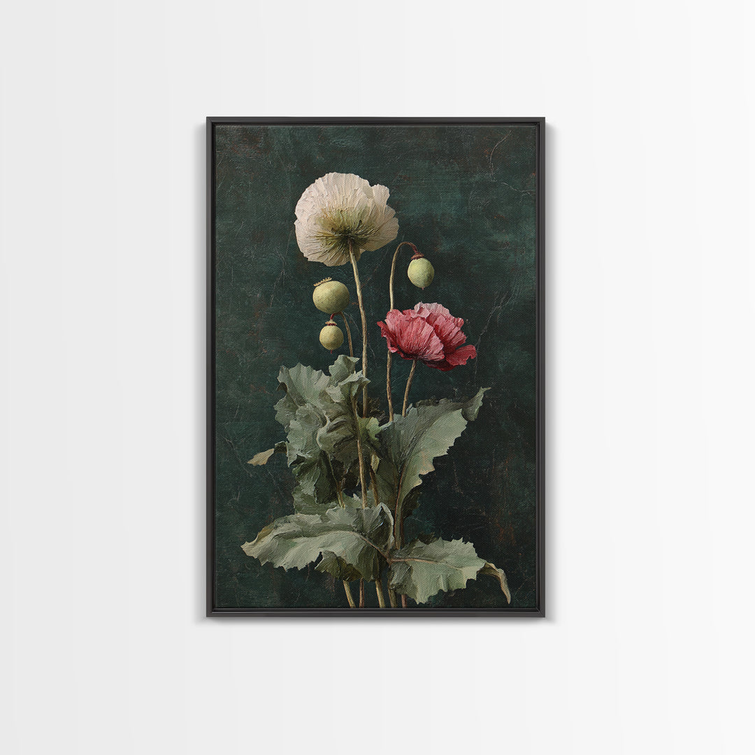 Poppy Field Botanical Study Framed Canvas Print, Botanical Art, Printable Art, Living Room Decor, Watercolor Art, Botanic, BOT-2x3-73