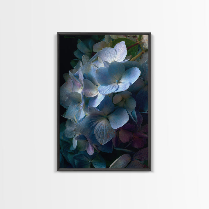 Blue Hydrangea Cluster Framed Canvas Print, Botanical Art, Wall Art Prints, Living Room Decor, Watercolor Art, Botanic, BOT-2x3-98