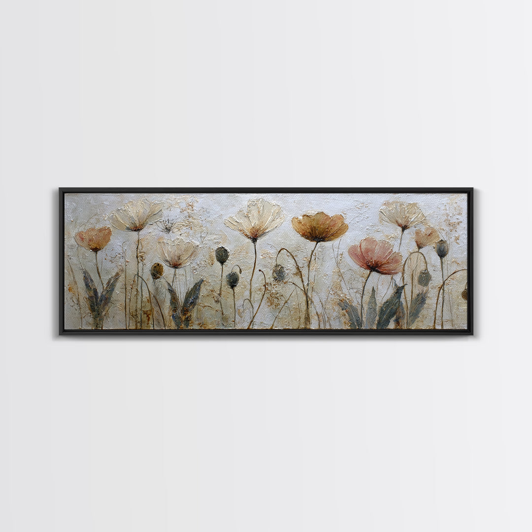 Poppy Field Botanical Study Canvas Print, Botanical Art, Whimsical Decor, Living Room Decor, Oil Painting, Botanic, BOT-3x1-33