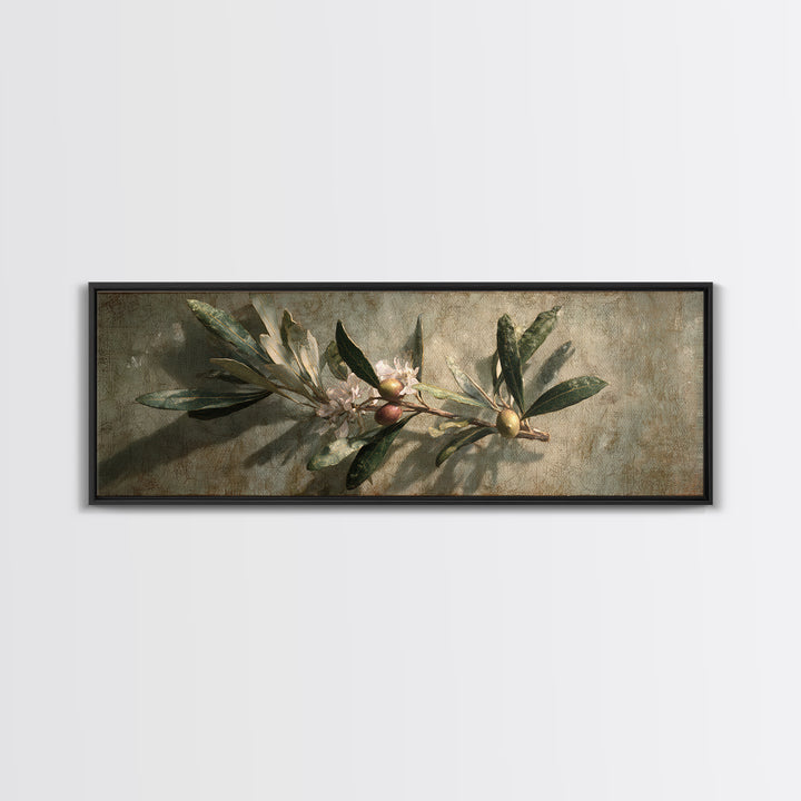 Single Olive Branch Framed Canvas Print, Botanical Art, Digital Art, Living Room Decor, Fine Art, Botanic, Printable Art, BOT-3x1-47