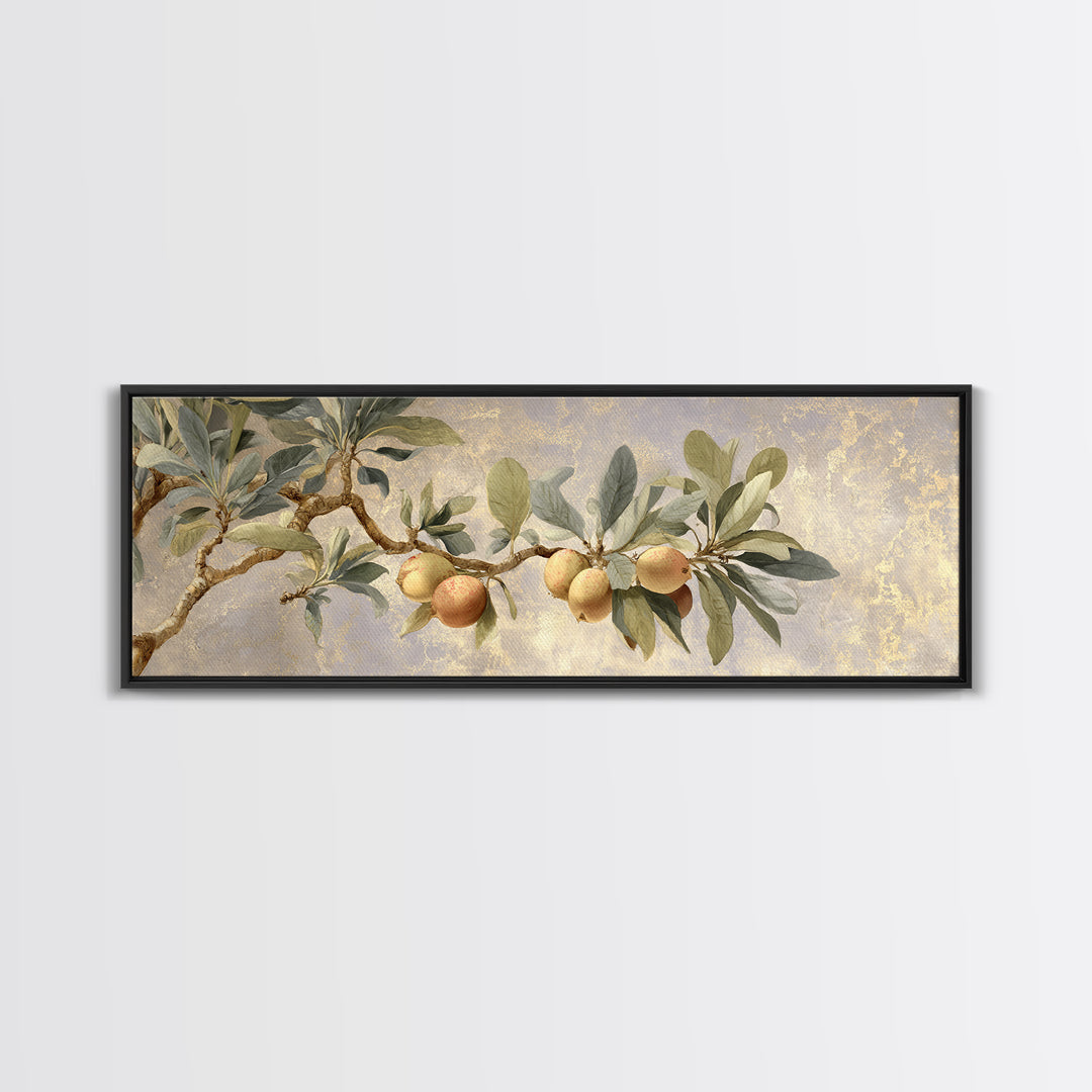 Fig Branch with Fruit and Broad Leaves Framed Canvas Print, Botanical Art, Art, Living Room Decor, Oil Painting, Botanic, BOT-3x1-55