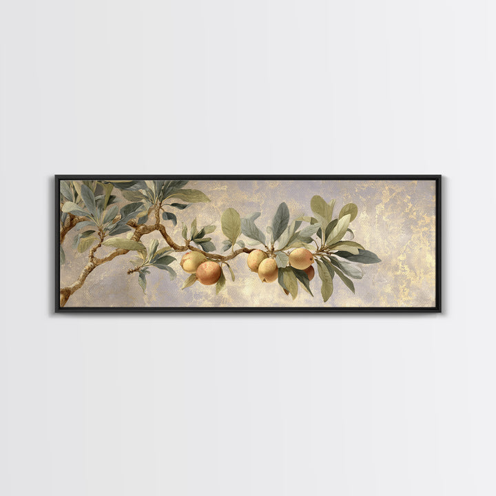 Fig Branch with Fruit and Broad Leaves Framed Canvas Print, Botanical Art, Art, Living Room Decor, Oil Painting, Botanic, BOT-3x1-55