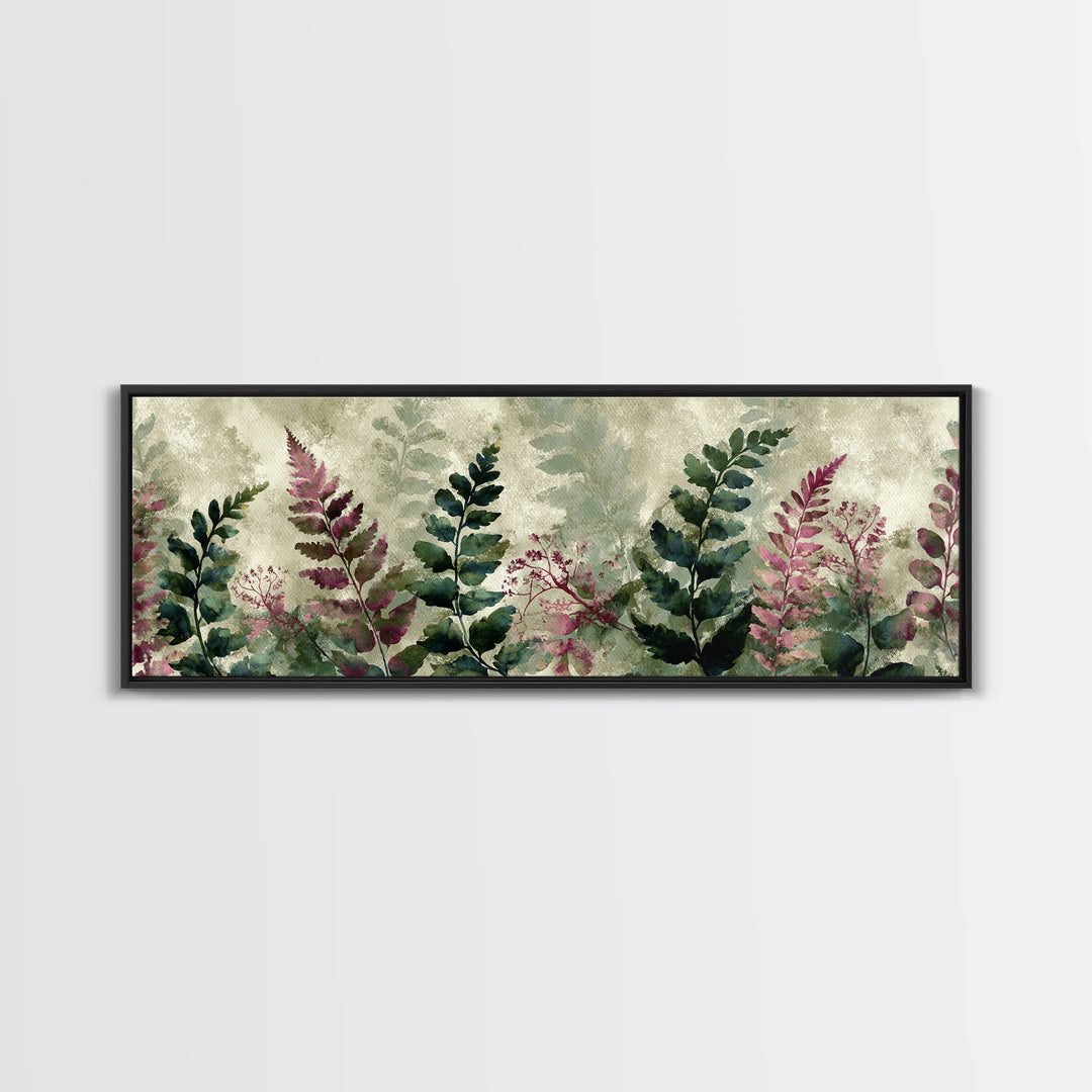 Fern Shadow Pattern on Plaster Surface Framed Canvas Print, Botanical Art, Living Room Decor, Watercolor Art, Botanic, BOT-3x1-63