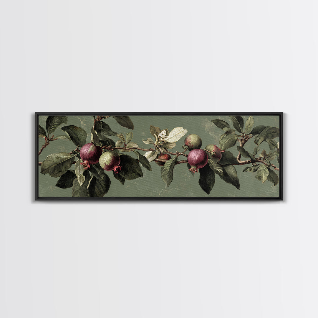 Fig Branch with Fruit and Broad Leaves Framed Canvas Print, Botanical Art, Statement Artwork, Living Room Decor, Botanic, BOT-3x1-7