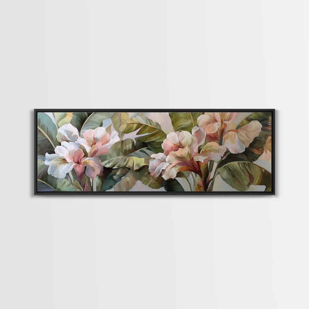 Tropical Banana Leaf Painted Framed Canvas Print, Botanical Art, Poster, Living Room Decor, Fine Art, Botanic, Art Nouveau, BOT-3x1-72