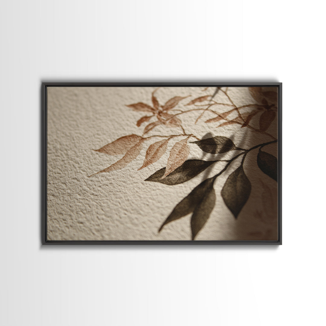 Black Ink Botanical Silhouette on Cream Paper Framed Canvas Print, Botanical Art, Modern Wall Art, Living Room Decor, Botanic, BOT-3x2-25