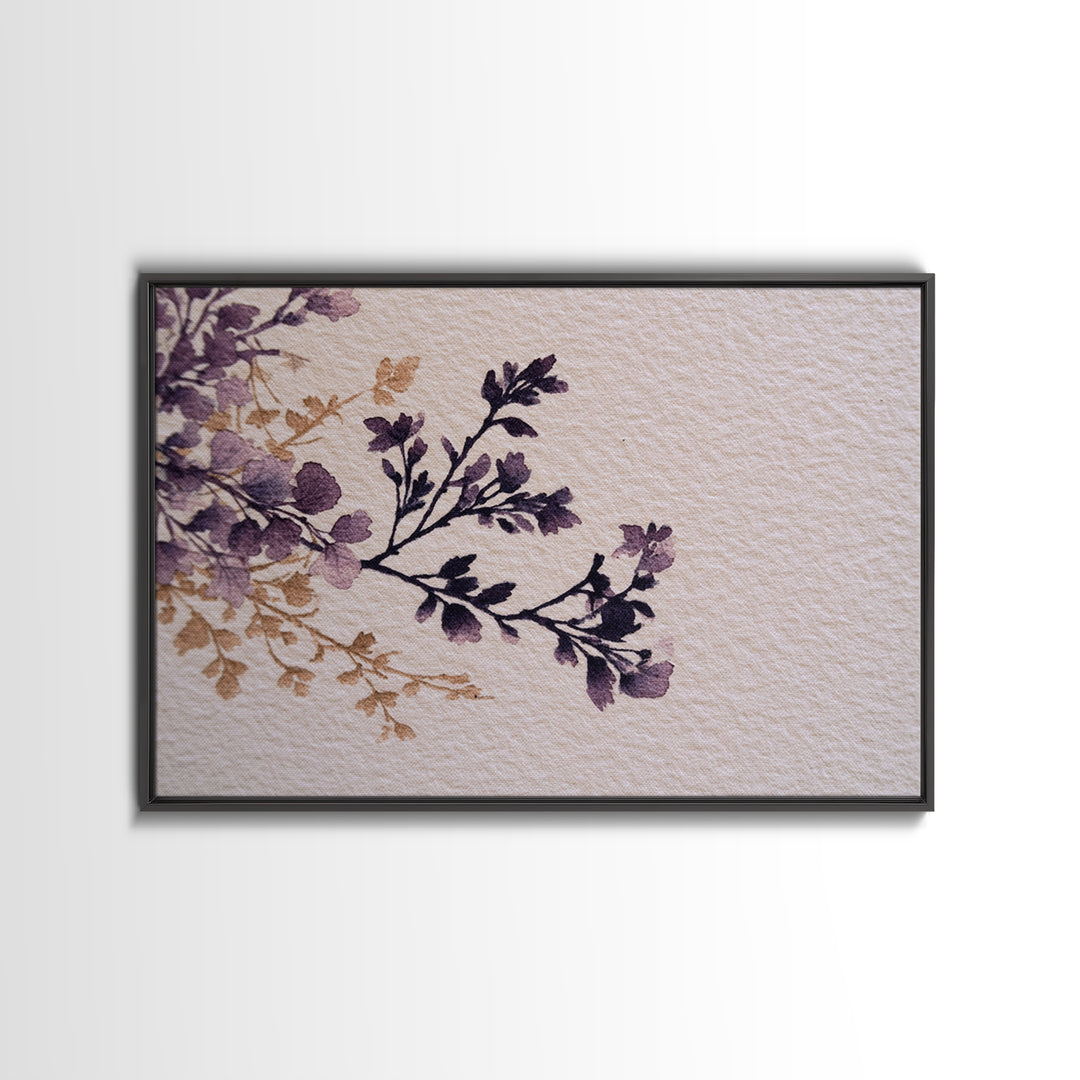Black Ink Botanical Silhouette on Cream Paper Canvas Print, Botanical Art, Neutral Decor, Living Room Decor, Oil Painting, BOT-3x2-49