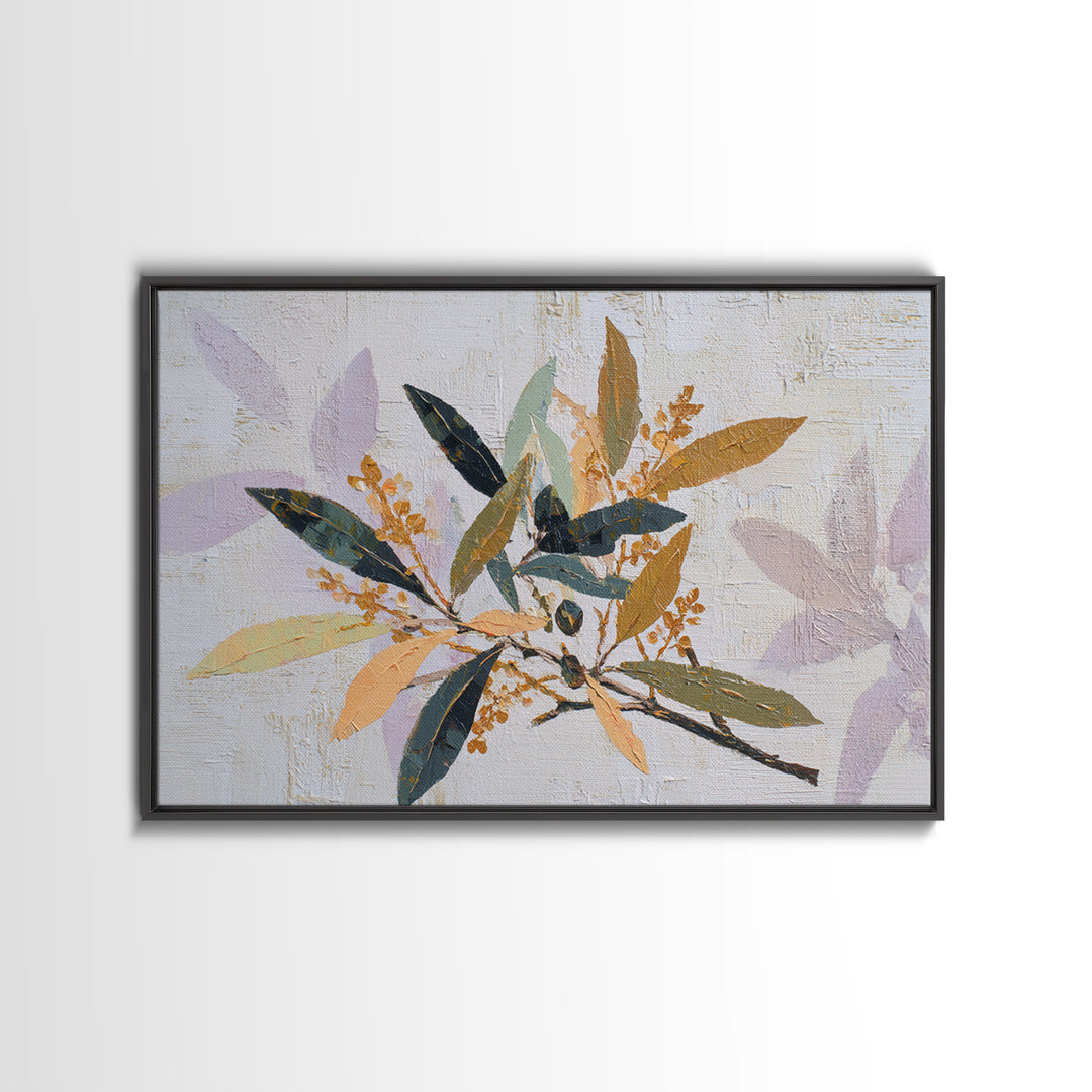 Single Olive Branch Framed Canvas Print, Botanical Art, Digital Art, Living Room Decor, Fine Art, Botanic, Printable Art, BOT-3x2-59