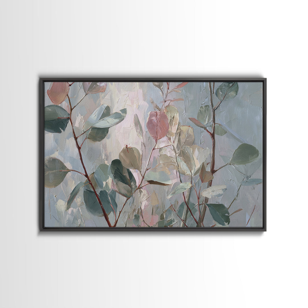 Eucalyptus Stems in Soft Sage Tones Framed Canvas Print, Botanical Art, Whimsical Decor, Living Room Decor, Oil Painting, BOT-3x2-63