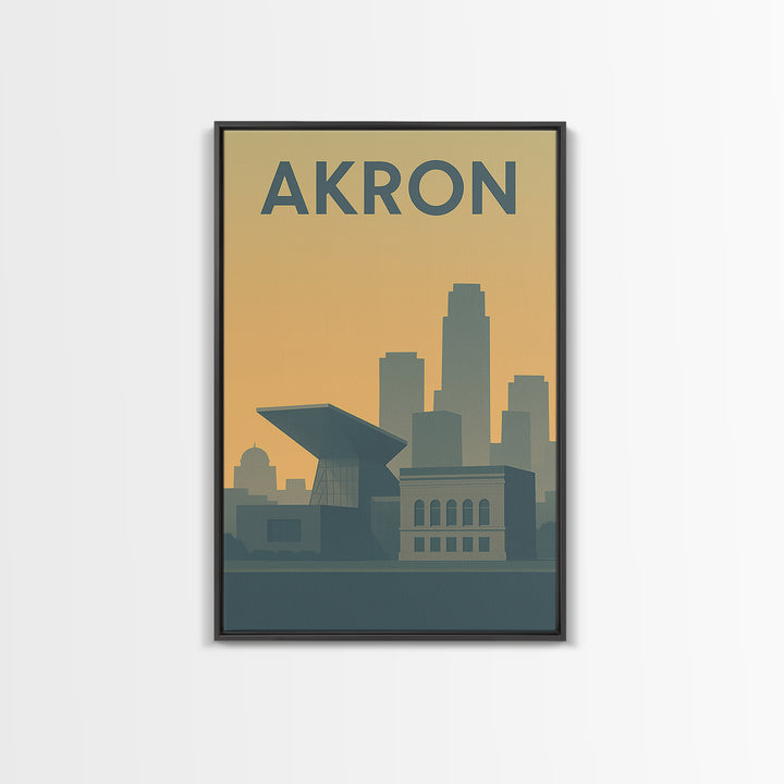 Akron Ohio Travel Poster, Canvas Print, Minimalist Retro Wall Art, Akron Wall Art, Vintage Travel Art, Travel Poster Art, City Illustration