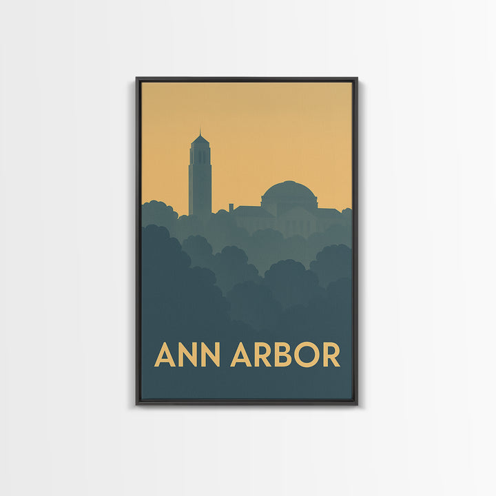 Ann Arbor Michigan Travel Poster, Canvas Print, Minimalist Retro Wall Art, Ann Arbor Travel Art, Travel Art Print, Living Room Wall Art
