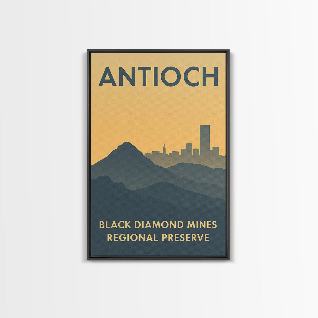 Antioch Travel Poster, Framed Canvas Print, Sunset Skyline Wall Art, Antioch City Art, Living Room Wall Art, Watercolor Skyline