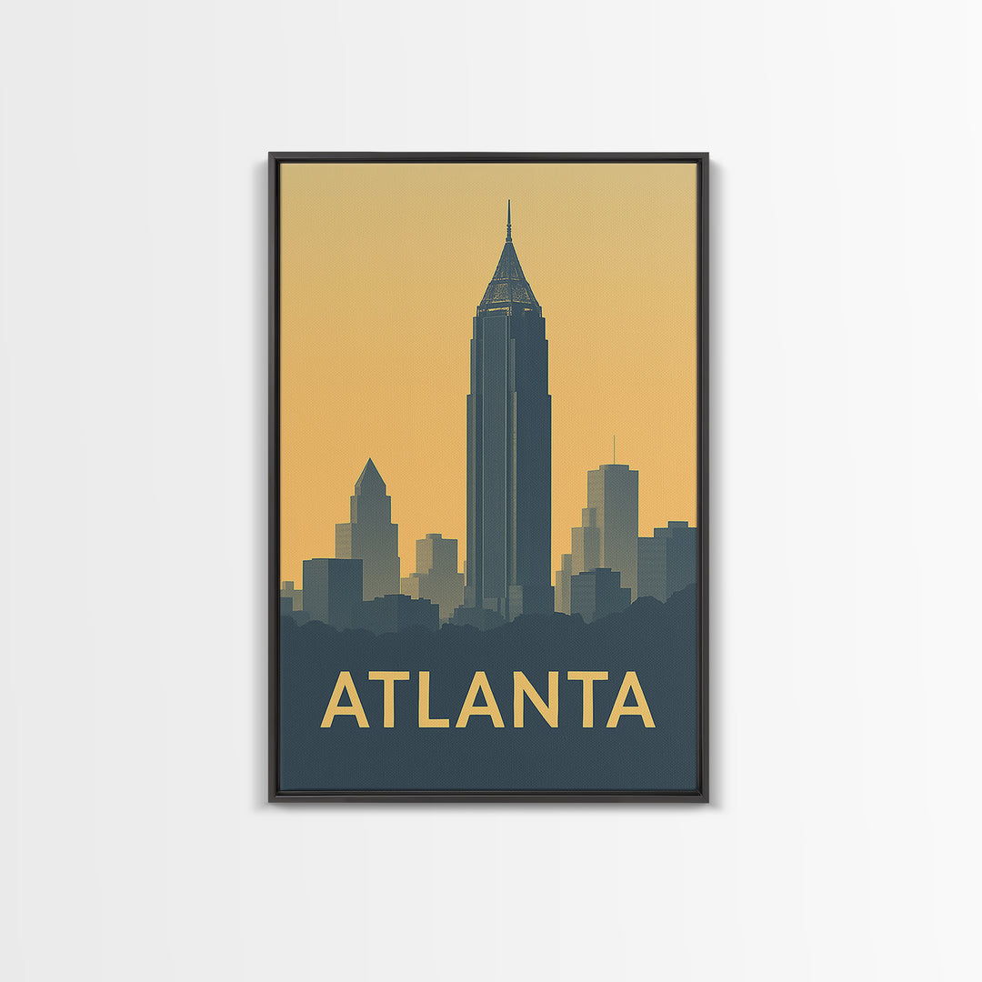 Atlanta Georgia Travel Poster, Framed Canvas Print, Vintage City Poster Art, Atlanta Art Print, Mid Century Wall Art, Vintage Travel Art
