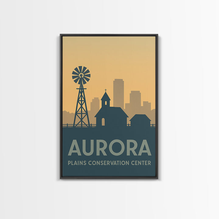 Aurora Travel Poster, Framed Canvas Print, Minimalist Retro Wall Art, Aurora Travel Art, Living Room Wall Art, Eclectic Wall Decor