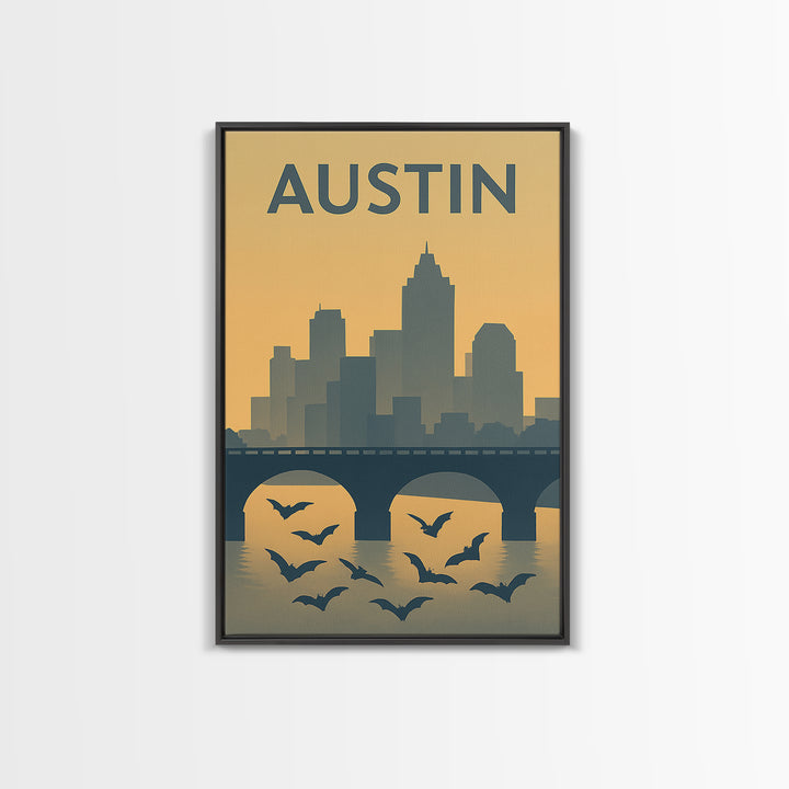 Austin Texas Travel Poster, Canvas Print, Mid Century Travel Art, Austin Travel Art, Eclectic Wall Decor, Gift For Travelers, Wall Art