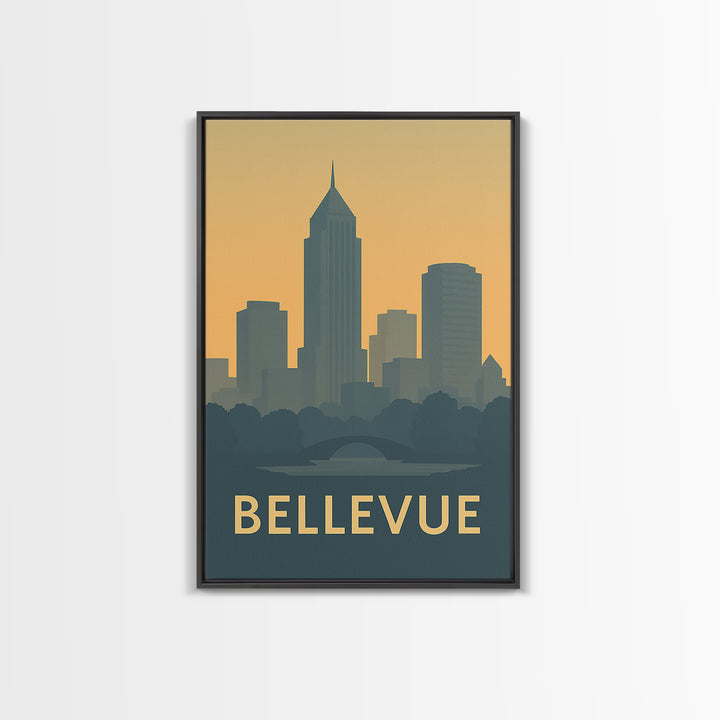 Bellevue Washington Travel Poster, Framed Canvas Print, Minimalist Retro Wall Art, Bellevue City Art, Travel Poster Set, City Art Print