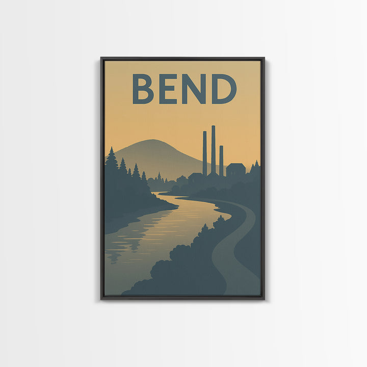 Bend Oregon Travel Poster, Canvas Print, Minimalist Retro Wall Art, Bend Wall Art, Wanderlust Decor, Gift For Travelers, City Art Print