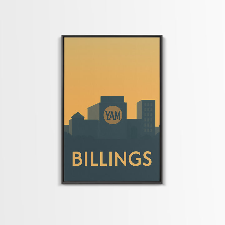 Billings Travel Poster, Framed Canvas Print, Mid Century Travel Art, Billings Wall Art, Travel Art Print, City Illustration, Travel Gift