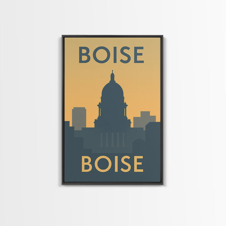 Boise Travel Poster, Framed Canvas Print, Minimalist Retro Wall Art, Boise City Art, City Travel Prints, City Illustration, Retro Poster