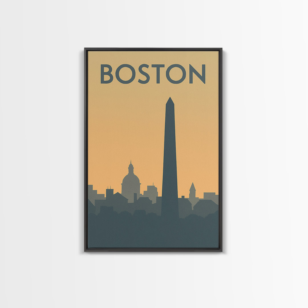 Boston Travel Poster, Framed Canvas Print, Minimalist Retro Wall Art, Boston Wall Art, Wanderlust Decor, Modern Wall Decor, Landscape Art