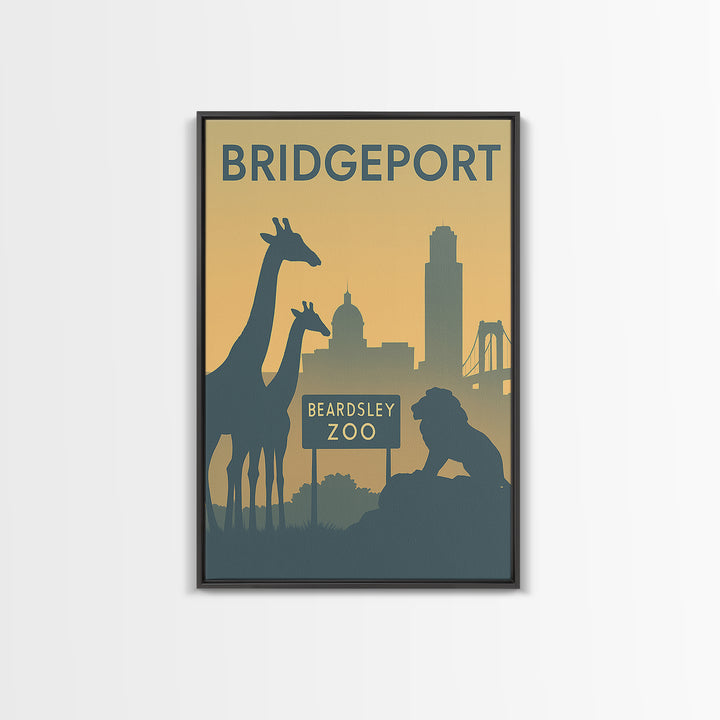 Bridgeport Travel Poster, Framed Canvas Print, Minimalist Retro Wall Art, Bridgeport Art Print, Modern Wall Decor, Travel Poster Art