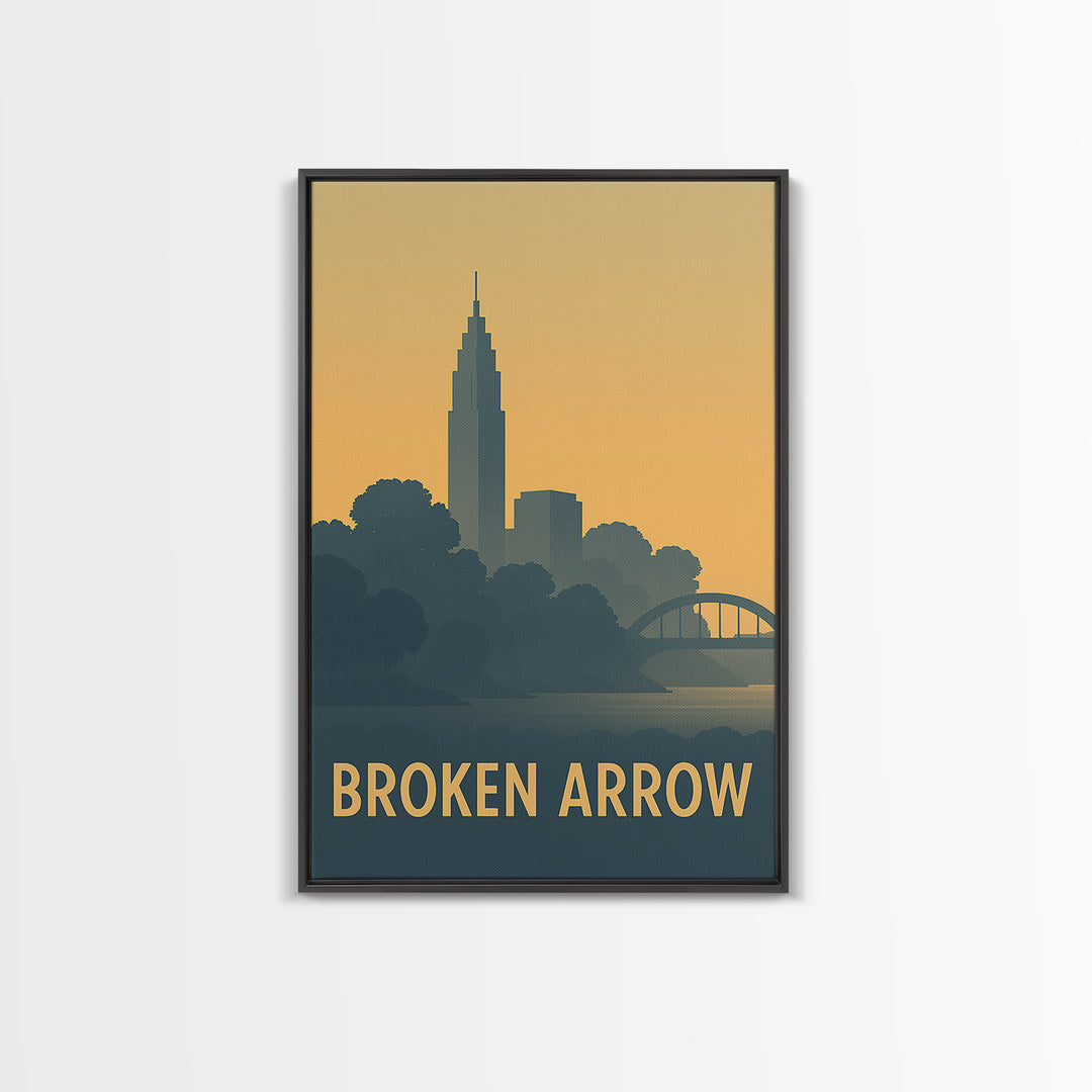 Broken Arrow Travel Poster, Canvas Print, Sunset Skyline Wall Art, Broken Arrow Poster Print, Eclectic Wall Decor, Retro Travel Print