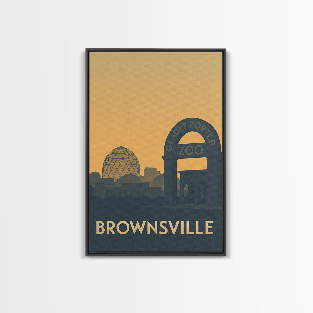 Brownsville Texas Travel Poster, Framed Canvas Print, Sunset Skyline Wall Art, Brownsville Travel Art, Travel Art Print, Home Office Decor
