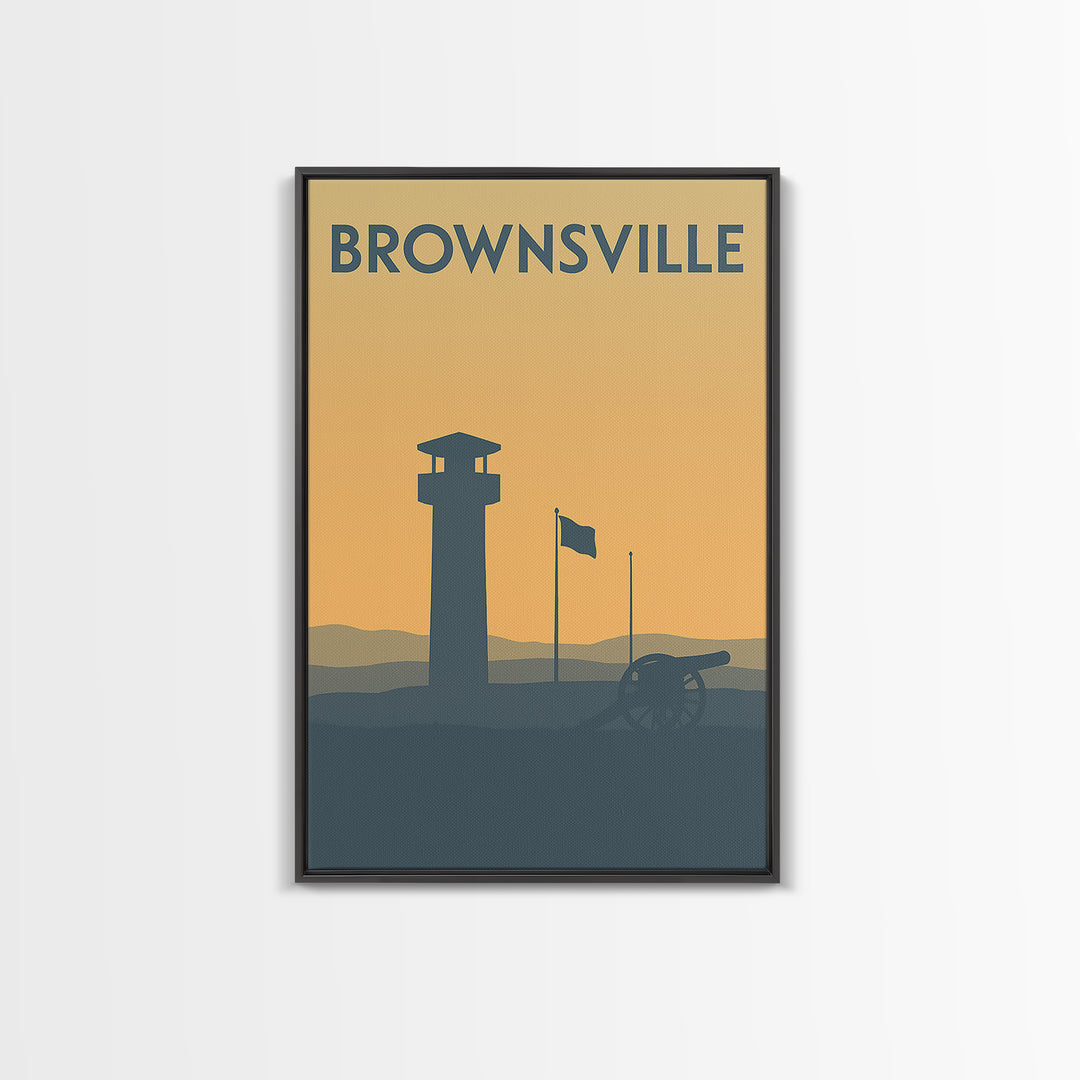 Brownsville Travel Poster, Framed Canvas Print, Minimalist Retro Wall Art, Brownsville Poster Print, Wanderlust Decor, Mid Century Wall Art