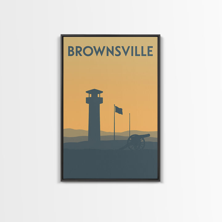 Brownsville Travel Poster, Framed Canvas Print, Minimalist Retro Wall Art, Brownsville Poster Print, Wanderlust Decor, Mid Century Wall Art