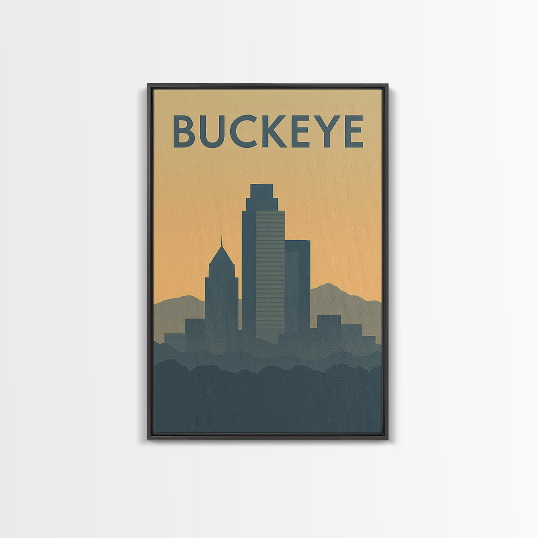 Buckeye Travel Poster, Framed Canvas Print, Sunset Skyline Wall Art, Buckeye City Art, Fine Art Print, Travel Poster Art, Travel Poster Set