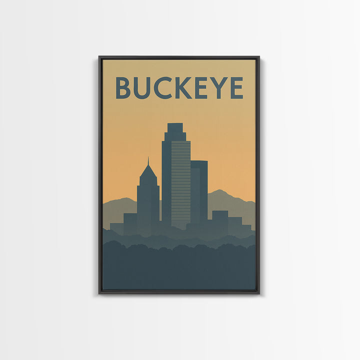 Buckeye Travel Poster, Framed Canvas Print, Sunset Skyline Wall Art, Buckeye City Art, Fine Art Print, Travel Poster Art, Travel Poster Set