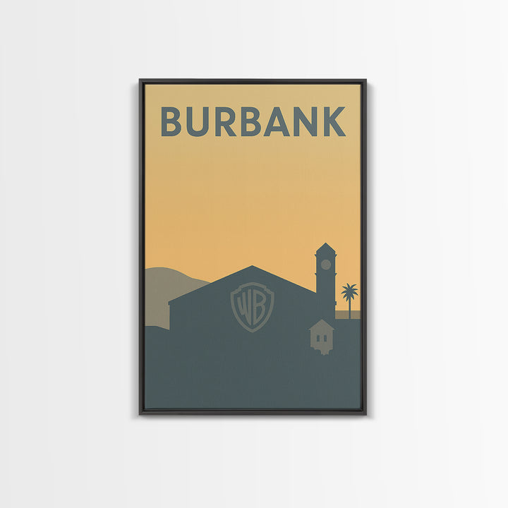 Burbank Travel Poster, Canvas Print, Minimalist Retro Wall Art, Burbank Wall Art, Living Room Wall Art, City Illustration, Travel Art Print