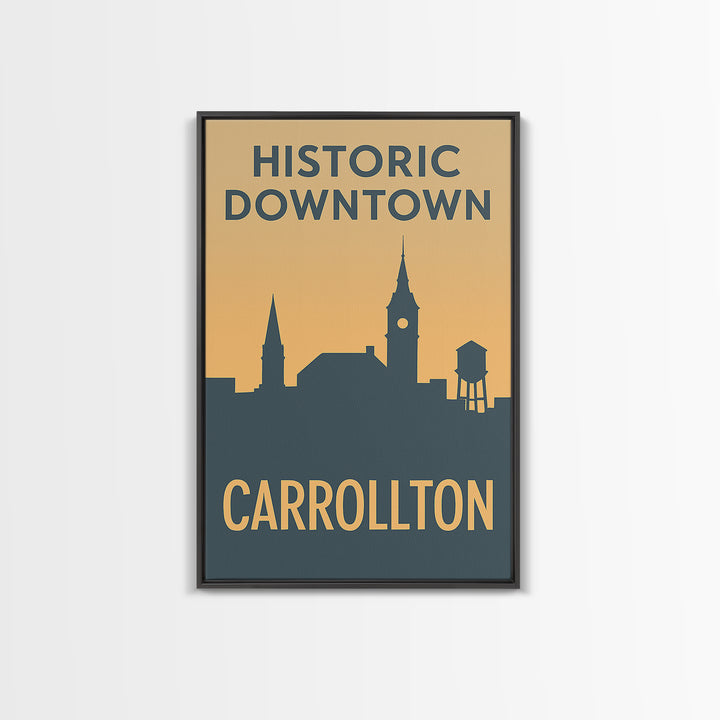 Carrollton Travel Poster, Canvas Print, Sunset Skyline Wall Art, Carrollton Travel Art, Home Office Decor, Travel Art Print, Travel Print