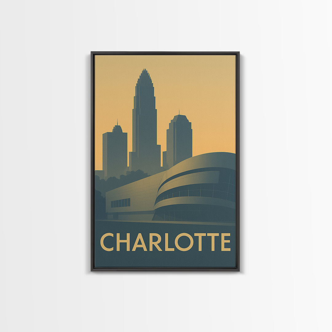 Charlotte Travel Poster, Canvas Print, Minimalist Retro Wall Art, Charlotte Travel Art, Vintage City Art, Travel Poster Set, Wall Art