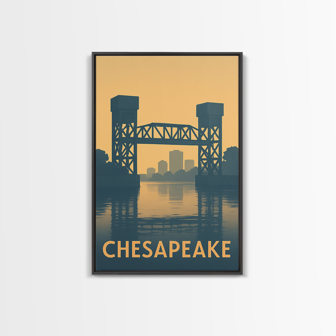 Chesapeake Travel Poster, Canvas Print, Sunset Skyline Wall Art, Chesapeake City Art, Retro Travel Print, Travel Wall Decor, Art Print