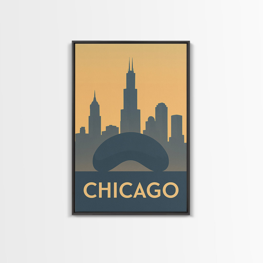 Chicago Illinois Travel Poster, Canvas Print, Retro Wall Art, Chicago Travel Art, Fine Art Print, Vintage City Art, Travel Art Print