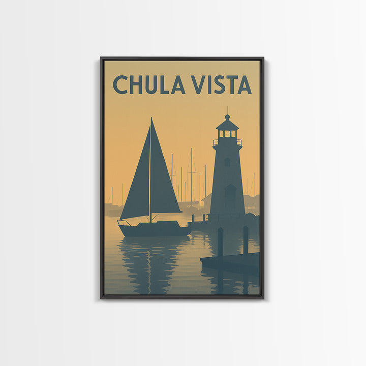 Chula Vista California Travel Poster, Framed Canvas Print, Mid Century Travel Art, Chula Vista Wall Art, Wanderlust Decor, Modern Wall Decor