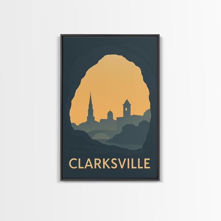 Clarksville Tennessee Travel Poster, Canvas Print, Sunset Skyline Wall Art, Clarksville Wall Art, City Travel Prints, Mid Century Wall Art